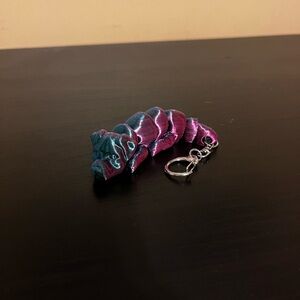 Iridescent Teal and Purple 3D-Printed Dog Keychain with Floppy Ears